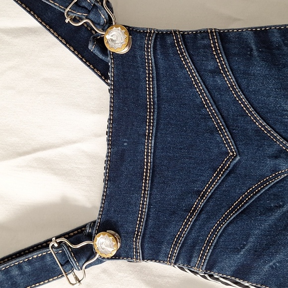 3/$20-Denim Midi Overall Skirt W. Suspenders And Faux Diamond Trim, 6, NWOT - Picture 6 of 12